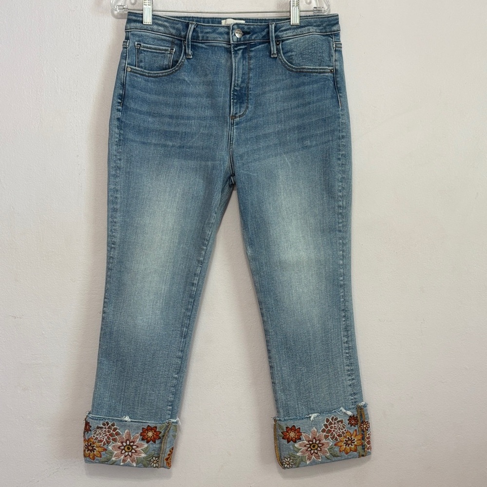 DRIFTWOOD Light Blue Cropped Jeans with Embroidered Cuffs